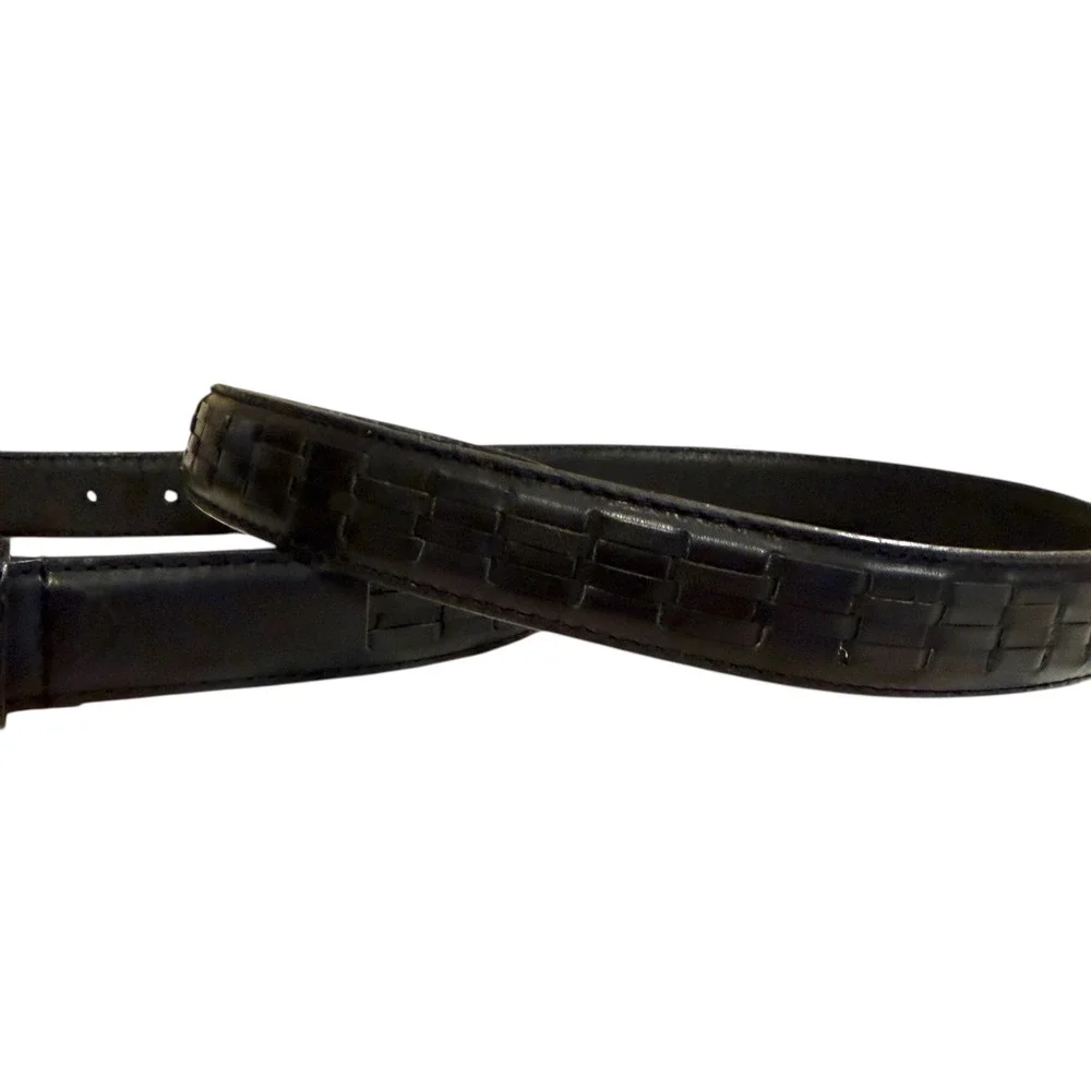 Mens Oil Cow Hide Black Leather Dress Belt Laced‎ Size 40 Silver Buckle Classic